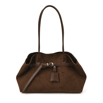 Retro Frosted Suede Tote Bag For Women Large Capacity Shoulder Bag
