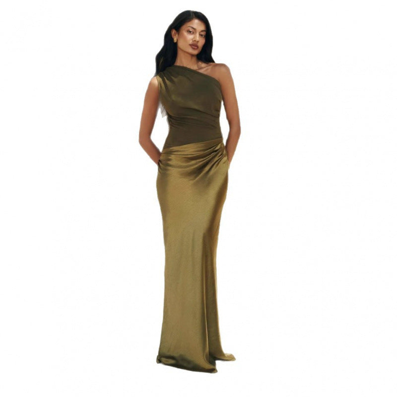 Crossbody Pleated Stitching Satin Skirt