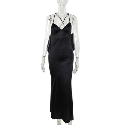 Elegant Sexy Satin Strappy Bow Dress