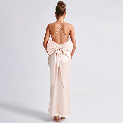 Elegant Sexy Satin Strappy Bow Dress